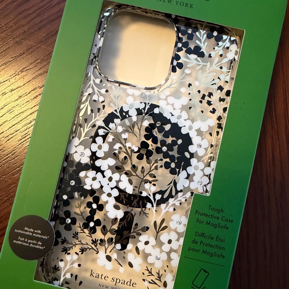 Kate Spade Black and White Floral iPhone 15 Pro Max Phone Case